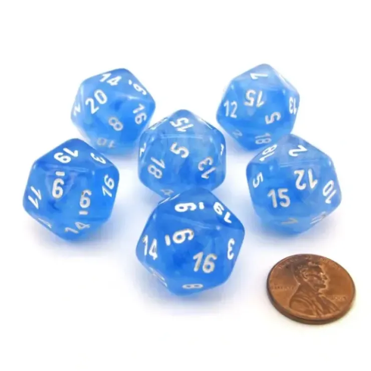 Dice>Luminary Borealis 20 Sided D20 Dice, 6 Pieces - Sky Blue with White Numbers - Your Source for Gaming Essentials