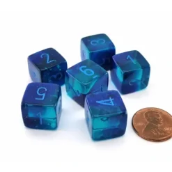 Dice>Luminary Gemini 15mm D6 Dice, 6 Pieces - Blue-Blue with Light Blue Numbers - Your Source for Gaming Essentials