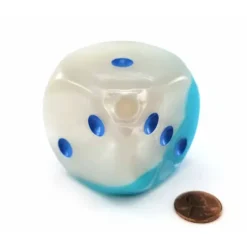 Dice>Luminary Gemini 50mm Large D6 Dice, 1 Piece - Pearl Turquoise-White with Blue - Your Source for Gaming Essentials
