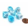 Dice>Luminary Gemini 16mm Tens D10, 6 Pieces - Pearl Turquoise-White with Blue - Your Source for Gaming Essentials