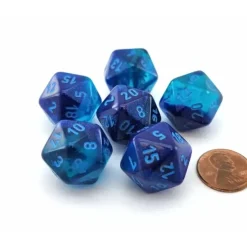 Dice>Luminary Gemini 20 Sided D20 Dice, 6 Pieces - Blue-Blue with Light Blue Numbers - Your Source for Gaming Essentials