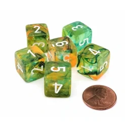 Dice>Luminary Nebula 15mm D6 Chessex Dice, 6 Pieces - Spring with White Numbers - Your Source for Gaming Essentials
