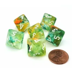 Dice>Luminary Nebula 15mm D8 Chessex Dice, 6 Pieces - Spring with White Numbers - Your Source for Gaming Essentials