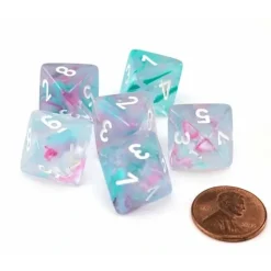 Dice>Luminary Nebula 15mm D8 Chessex Dice, 6 Pieces - Wisteria with White Numbers - Your Source for Gaming Essentials