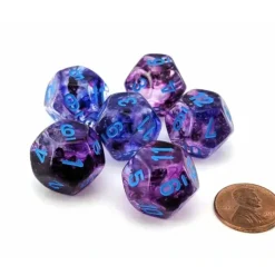 Dice>Luminary Nebula 18mm D12 Chessex Dice, 6 Pieces - Nocturnal with Blue Numbers - Your Source for Gaming Essentials