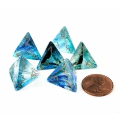 Dice>Luminary Nebula 18mm D4 Chessex Dice, 6 Pieces - Oceanic with Gold Numbers - Your Source for Gaming Essentials