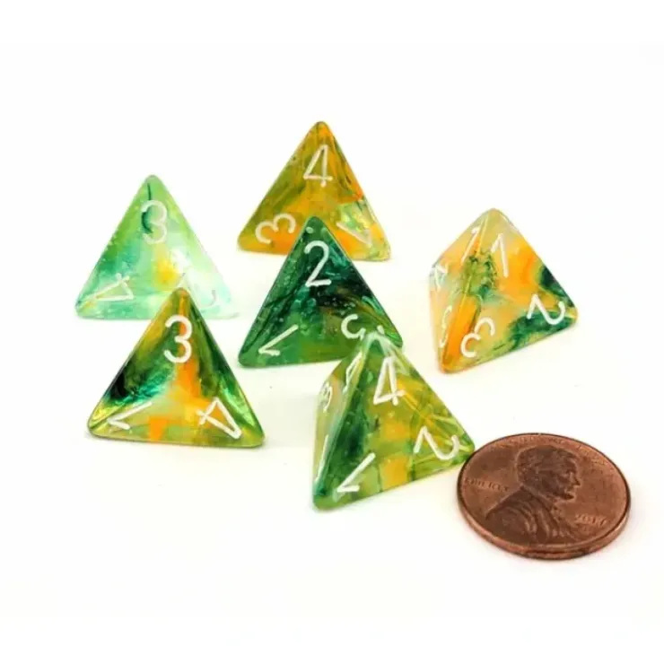 Dice>Luminary Nebula 18mm D4 Chessex Dice, 6 Pieces - Spring with White Numbers - Your Source for Gaming Essentials