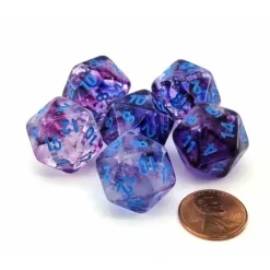 Dice>Luminary Nebula 20mm D20 Chessex Dice, 6 Pieces - Nocturnal with Blue Numbers - Your Source for Gaming Essentials
