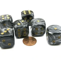 Dice>Lustrous 20mm Big D6 Chessex Dice, 6 Pieces - Black with Gold Pips - Your Source for Gaming Essentials