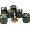 Dice>Lustrous 20mm Big D6 Chessex Dice, 6 Pieces - Shadow with Gold Pips - Your Source for Gaming Essentials