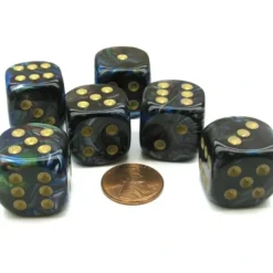 Dice>Lustrous 20mm Big D6 Chessex Dice, 6 Pieces - Shadow with Gold Pips - Your Source for Gaming Essentials