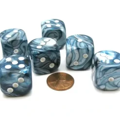 Dice>Lustrous 20mm Big D6 Chessex Dice, 6 Pieces - Slate with White Pips - Your Source for Gaming Essentials