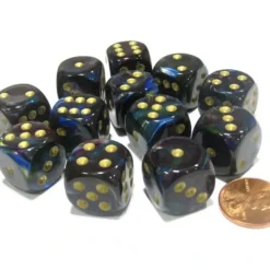Dice>Lustrous 16mm D6 Chessex Dice Block (12 Dice) - Shadow with Gold Pips - Your Source for Gaming Essentials