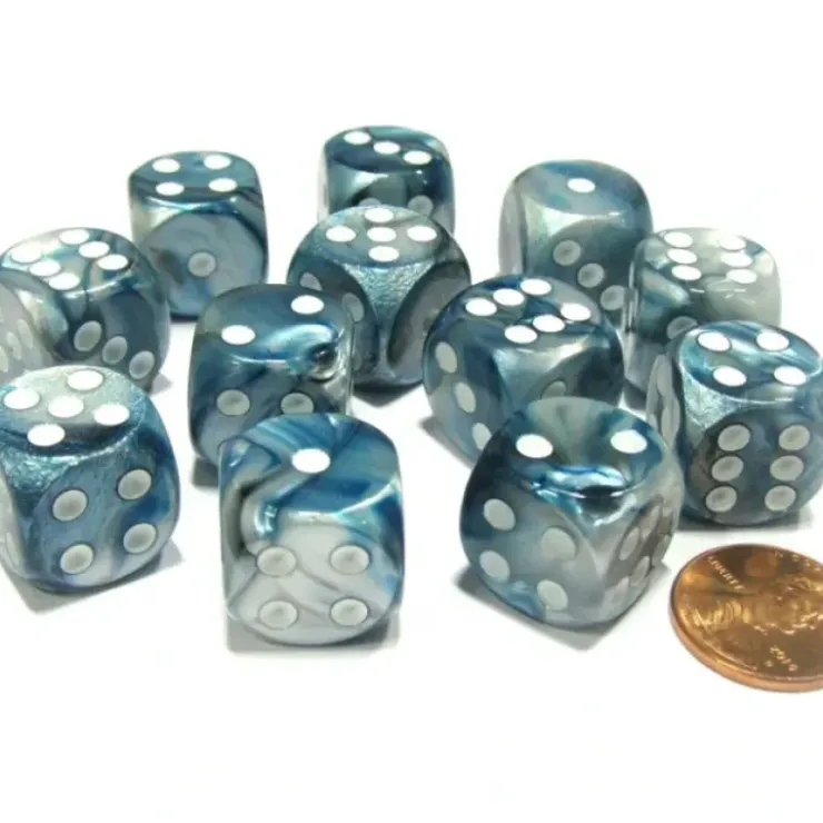 Dice>Lustrous 16mm D6 Chessex Dice Block (12 Dice) - Slate with White Pips - Your Source for Gaming Essentials
