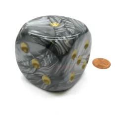 Dice>Lustrous 50mm Huge Large D6 Chessex Dice, 1 Piece - Black/Gray with Gold Pips - Your Source for Gaming Essentials