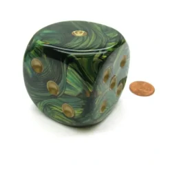 Dice>Lustrous 50mm Huge Large D6 Chessex Dice, 1 Piece - Green with Gold Pips - Your Source for Gaming Essentials
