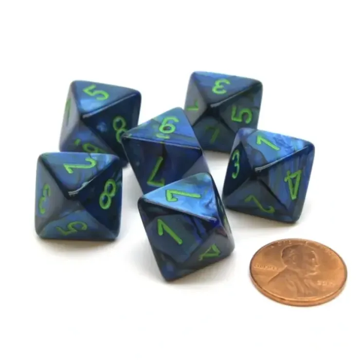 Dice>Lustrous 15mm 8 Sided D8 Chessex Dice, 6 Pieces - Dark Blue with Green - Your Source for Gaming Essentials