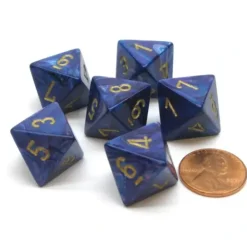 Dice>Lustrous 15mm 8 Sided D8 Chessex Dice, 6 Pieces - Purple with Gold - Your Source for Gaming Essentials