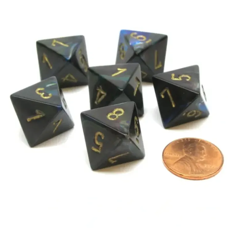 Dice>Lustrous 15mm 8 Sided D8 Chessex Dice, 6 Pieces - Shadow with Gold - Your Source for Gaming Essentials