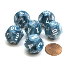 Dice>Lustrous 18mm 12 Sided D12 Chessex Dice, 6 Pieces - Slate with White - Your Source for Gaming Essentials