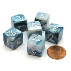 Dice>Lustrous 15mm 6-Sided D6 Numbered Chessex Dice, 6 Pieces - Slate with White - Your Source for Gaming Essentials