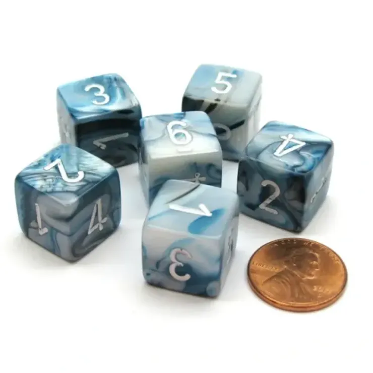 Dice>Lustrous 15mm 6-Sided D6 Numbered Chessex Dice, 6 Pieces - Slate with White - Your Source for Gaming Essentials