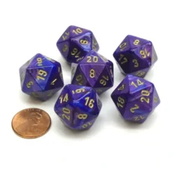 Dice>Lustrous 20 Sided D20 Chessex Dice, 6 Pieces - Purple with Gold Numbers - Your Source for Gaming Essentials