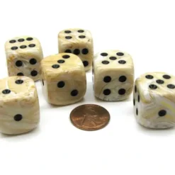 Dice>Marble 20mm Big D6 Chessex Dice, 6 Pieces - Ivory with Black Pips - Your Source for Gaming Essentials