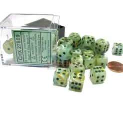 Dice>Marble 12mm D6 Chessex Dice Block (36 Dice) - Green with Dark Green Pips - Your Source for Gaming Essentials