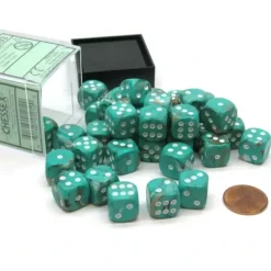 Dice>Marble 12mm D6 Chessex Dice Block (36 Dice) - Oxi-Copper with White Pips - Your Source for Gaming Essentials
