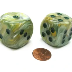Dice>Marble 30mm Large D6 Chessex Dice, 2 Pieces - Green with Green Pips - Your Source for Gaming Essentials