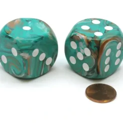 Dice>Marble 30mm Large D6 Chessex Dice, 2 Pieces - Oxi-Copper with White Pips - Your Source for Gaming Essentials