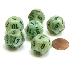 Dice>Marble 18mm 12 Sided D12 Chessex Dice, 6 Pieces - Green with Dark Green - Your Source for Gaming Essentials