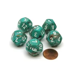 Dice>Marble 18mm 12 Sided D12 Chessex Dice, 6 Pieces - Oxi-Copper with White Numbers - Your Source for Gaming Essentials