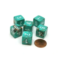 Dice>Marble 15mm 6-Sided D6 Numbered Chessex Dice, 6 Pieces - Oxi-Copper with White - Your Source for Gaming Essentials