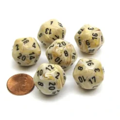 Dice>Marble 20 Sided D20 Chessex Dice, 6 Pieces - Ivory with Black Numbers - Your Source for Gaming Essentials
