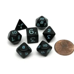 Dice>Mini Polyhedral 7 Piece Opaque Dice Set Small 11mm Die - Black with Light-Blue - Your Source for Gaming Essentials