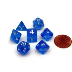 Dice>Mini Polyhedral 7 Piece Transparent Dice Set Small 11mm Die - Blue with White - Your Source for Gaming Essentials