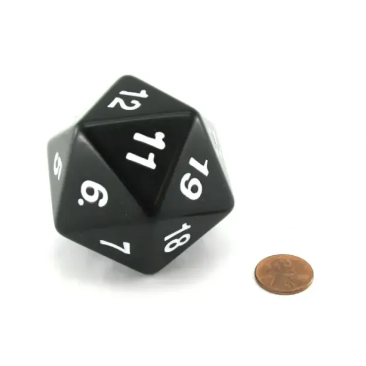 Dice>55mm Jumbo 20-Sided D20 Countdown Dice - Opaque Black with White Numbers - Your Source for Gaming Essentials