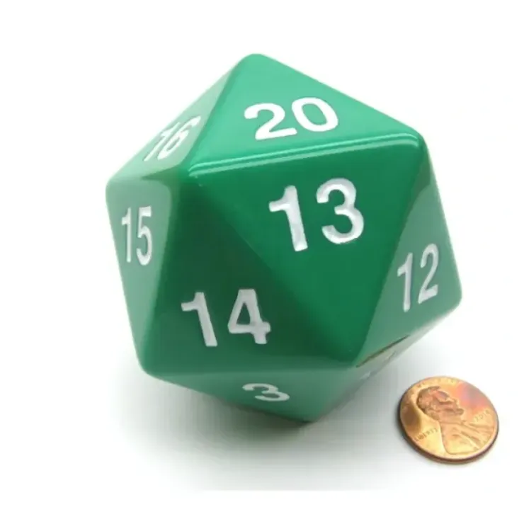 Dice>55mm Jumbo 20-Sided D20 Countdown Dice - Opaque Green with White Numbers - Your Source for Gaming Essentials
