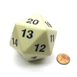 Dice>55mm Jumbo 20-Sided D20 Countdown Dice - Opaque Ivory with Black Numbers - Your Source for Gaming Essentials