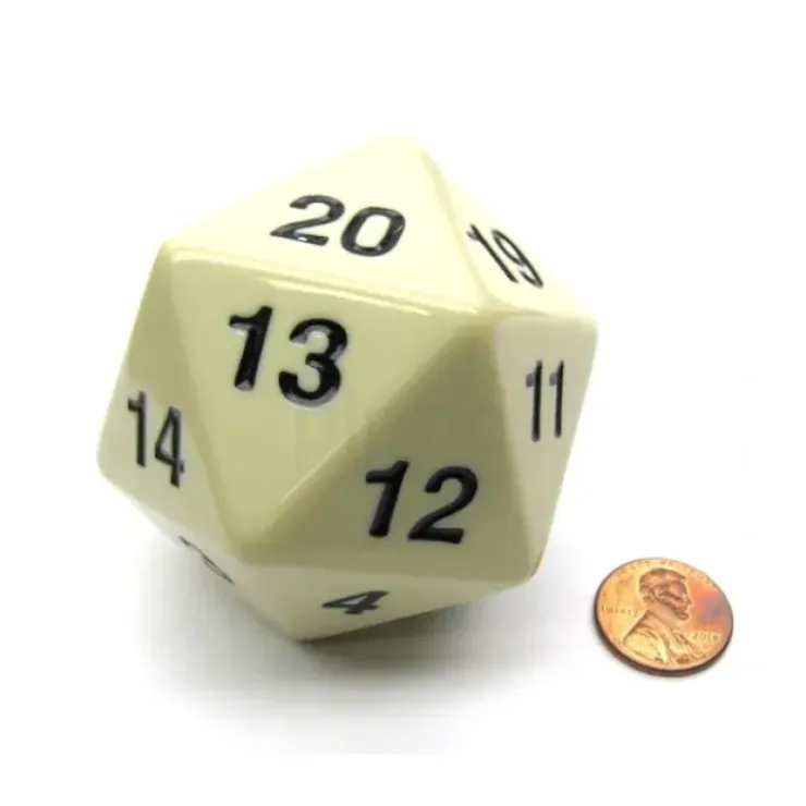 Dice>55mm Jumbo 20-Sided D20 Countdown Dice - Opaque Ivory with Black Numbers - Your Source for Gaming Essentials