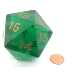 Dice>55mm Jumbo 20-Sided D20 Countdown Dice - Transparent Emerald Gold - Your Source for Gaming Essentials