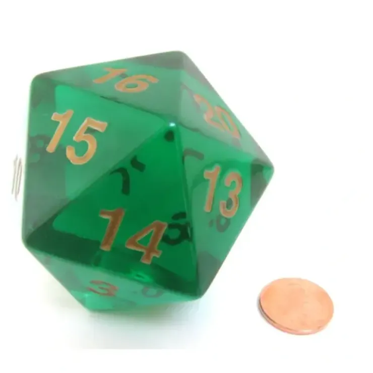 Dice>55mm Jumbo 20-Sided D20 Countdown Dice - Transparent Emerald Gold - Your Source for Gaming Essentials