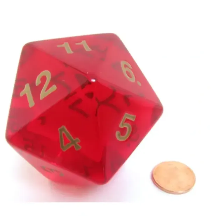 Dice>55mm Jumbo 20-Sided D20 Countdown Dice - Transparent Ruby Gold - Your Source for Gaming Essentials