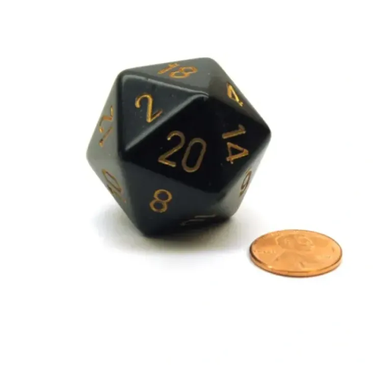 Dice>34mm Large 20-Sided D20 Opaque Chessex Dice, 1 Die - Black with Gold Numbers - Your Source for Gaming Essentials