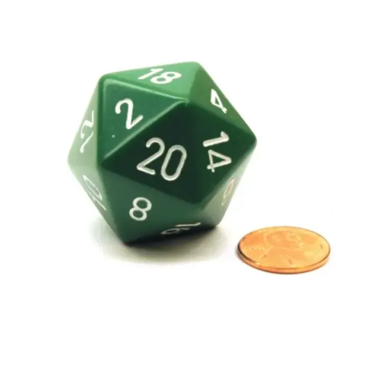 Dice>34mm Large 20-Sided D20 Opaque Chessex Dice, 1 Die - Green with White Numbers - Your Source for Gaming Essentials