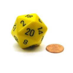 Dice>34mm Large 20-Sided D20 Opaque Chessex Dice, 1 Die - Yellow with Black Numbers - Your Source for Gaming Essentials