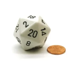 Dice>34mm Large 20-Sided D20 Opaque Chessex Dice, 1 Die - White with Black Numbers - Your Source for Gaming Essentials