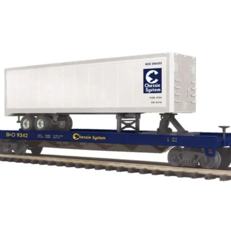 MTH 20-98821 O Chessie Flat Car w/ 40' Trailer - Your Source for Gaming Essentials* Trains